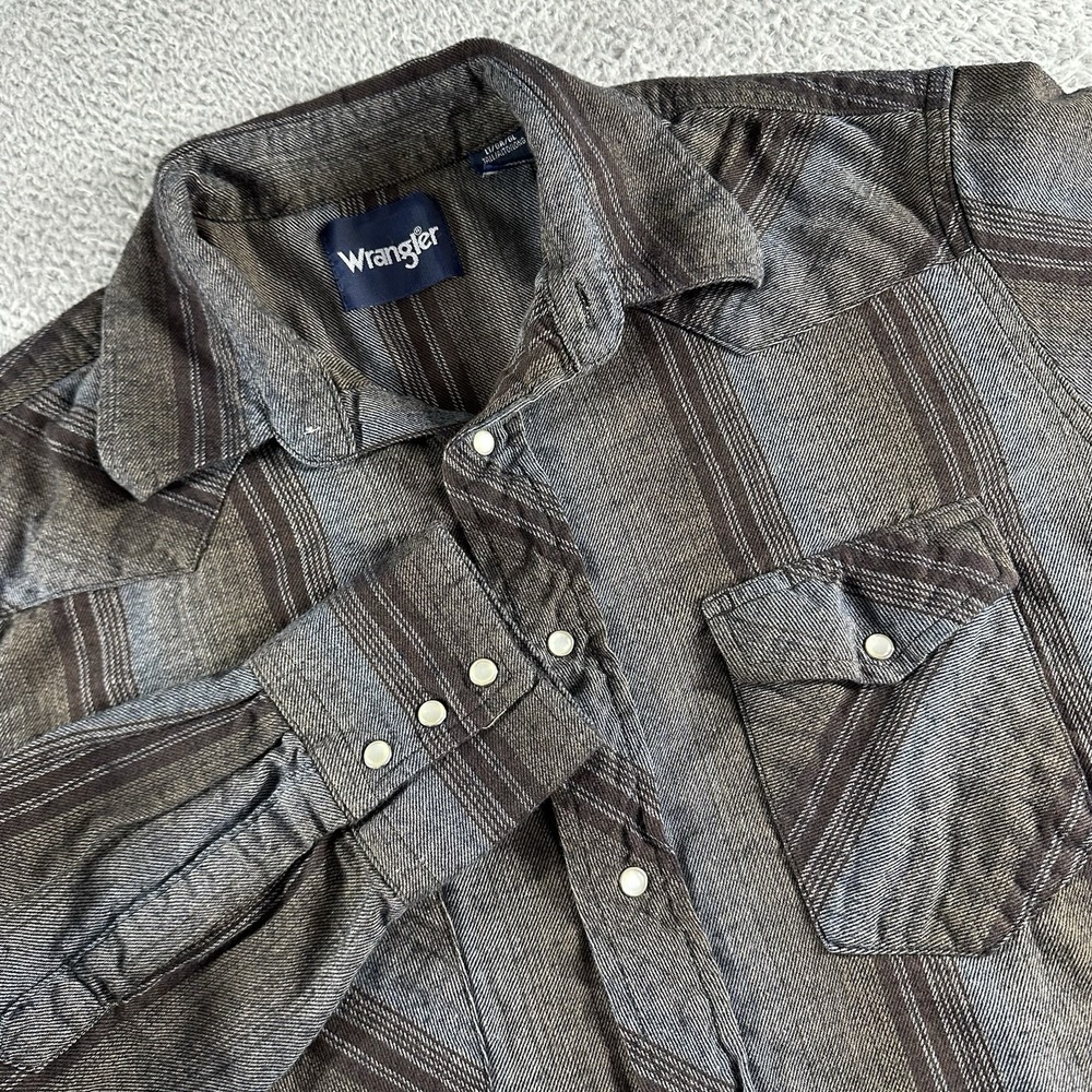 VINTAGE Wrangler‎ Western Pearl Snap Shirt Mens Large Tall Striped Long Sleeve